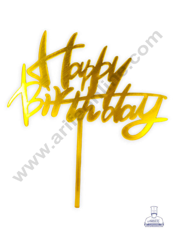 CAKE DECOR™ Gold Mirror Finishing Acrylic Stylish Happy Birthday Cake Topper SBMT-N-010