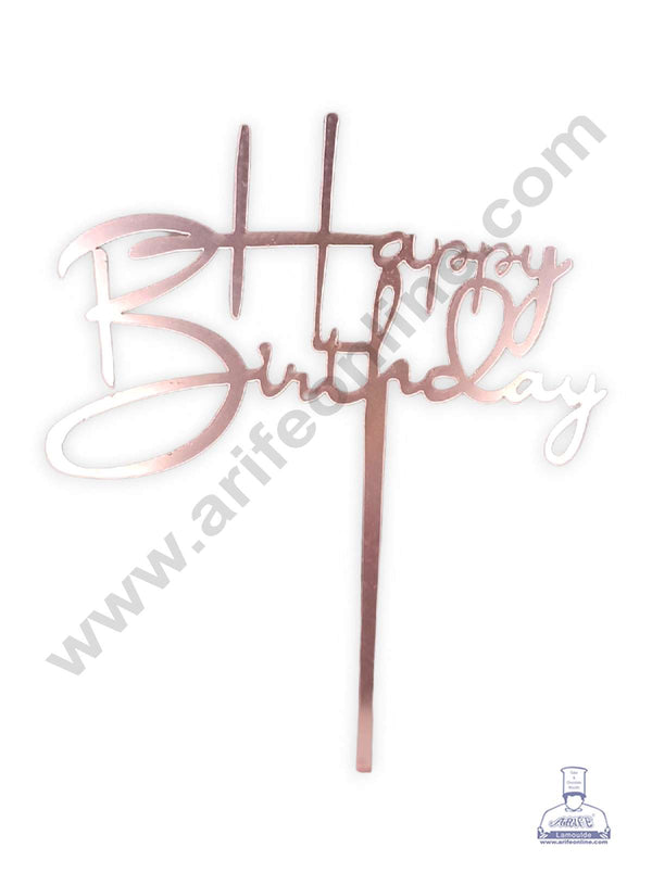CAKE DECOR™ Pink Mirror Finishing Acrylic Simple Happy Birthday Cake Topper SBMT-N-022