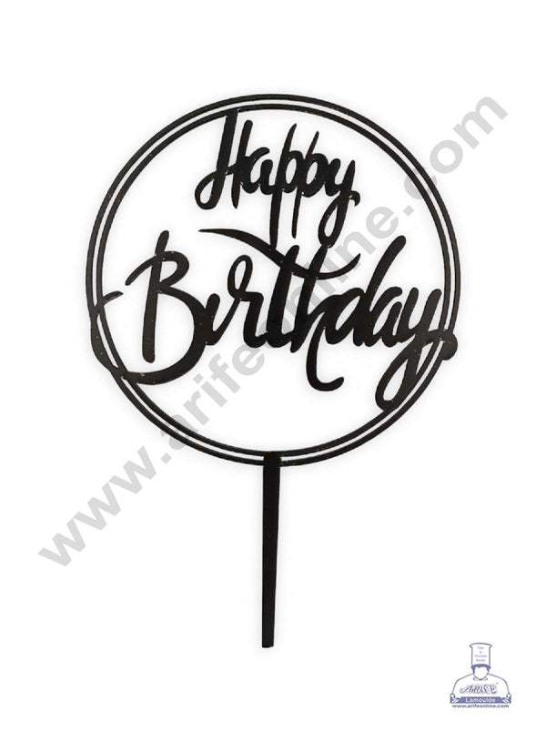 CAKE DECOR™ Black Acrylic Happy Birthday in Double Round Frame Cake Topper SBMT-N-017