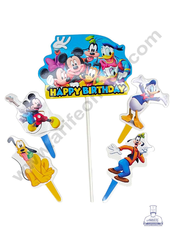 CAKE DECOR™ 5 pcs Happy Birthday Mickey Mouse & Friends Theme Paper Topper For Cake And Cupcake (SBMT-PT-168)