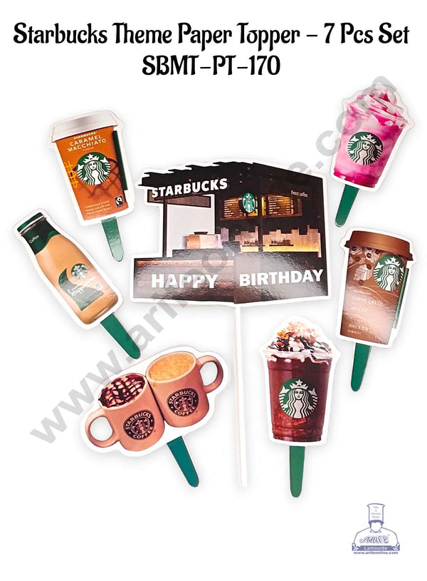 CAKE DECOR™ 7 pcs Happy Birthday Starbucks Theme Paper Topper For Cake And Cupcake (SBMT-PT-170)
