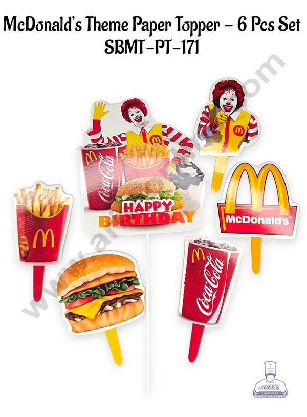 CAKE DECOR™ 6 pcs Happy Birthday McDonald's Theme Paper Topper For Cake And Cupcake (SBMT-PT-171)