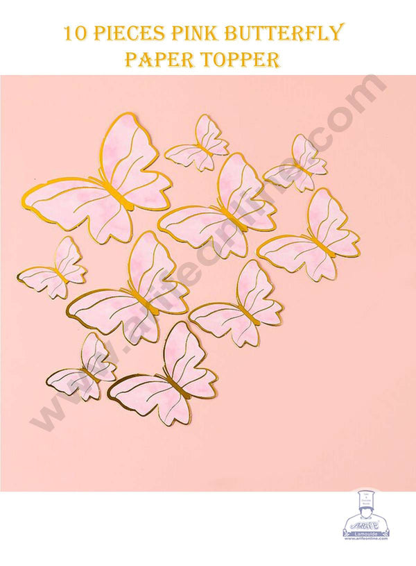 Cake Decor 10 pcs Pink Butterfly Paper Topper For Cake And Cupcake