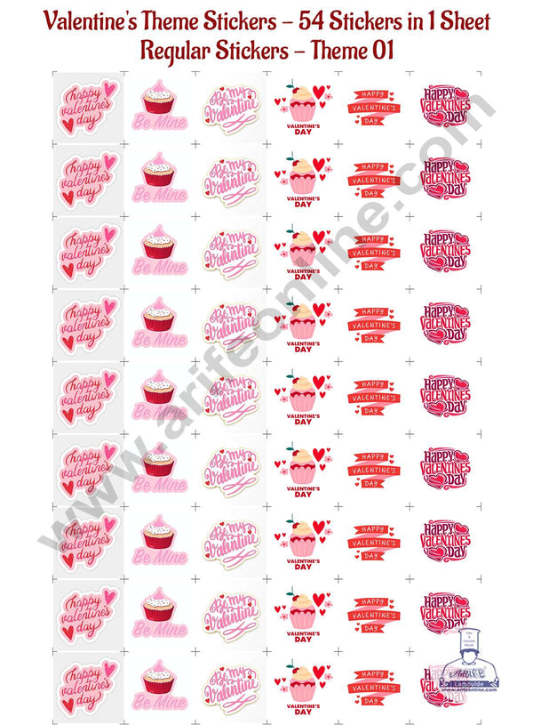 CAKE DECOR™ Valentine's Theme Regular Stickers - 54 in 1 Sheet (Theme 01)