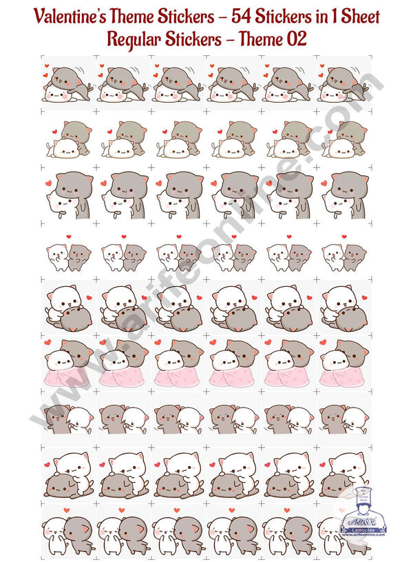 CAKE DECOR™ Valentine's Theme Regular Stickers - 54 in 1 Sheet (Theme 02)