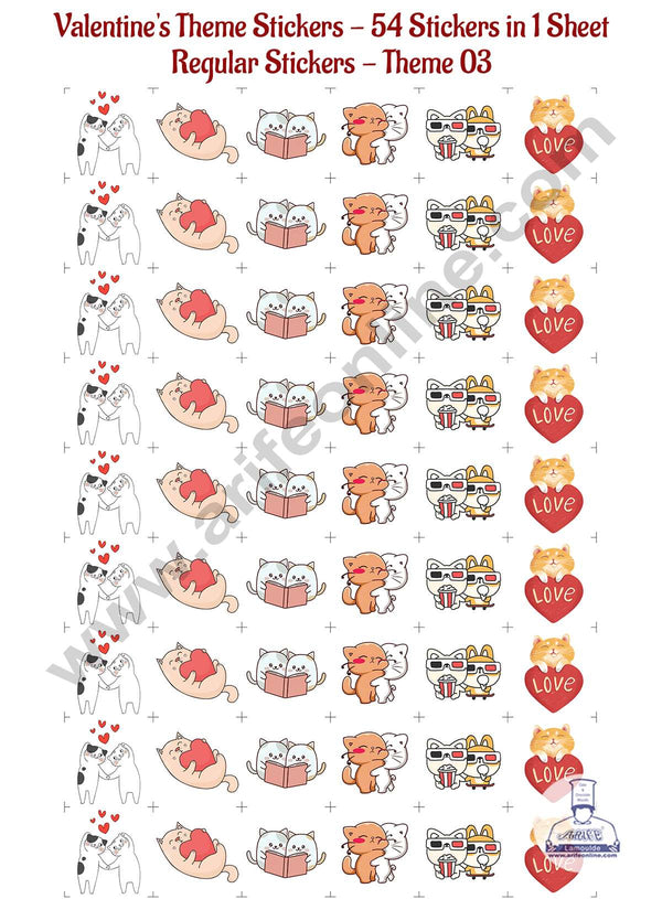 CAKE DECOR™ Valentine's Theme Regular Stickers - 54 in 1 Sheet (Theme 03)