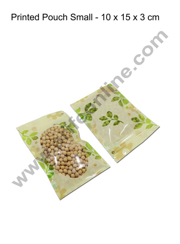 Cake Decor Printed Leaf Pouch with Zipper Plastics and Chocolate Dry Fruit  (Pack of 10) - Small