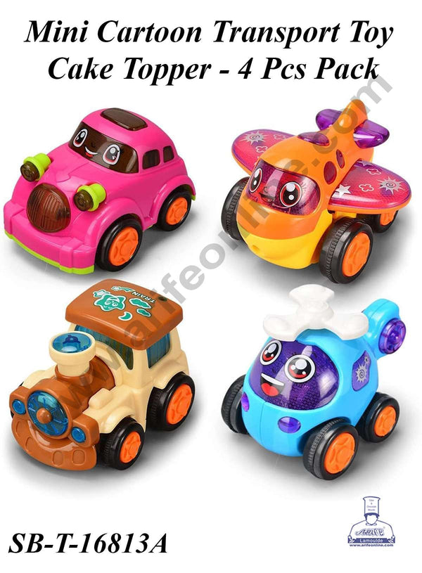 CAKE DECOR™ 4 Pcs Set Mini Cartoon Transport Cake Toy Topper | Decorations Figurines - (SB-T-16813A)