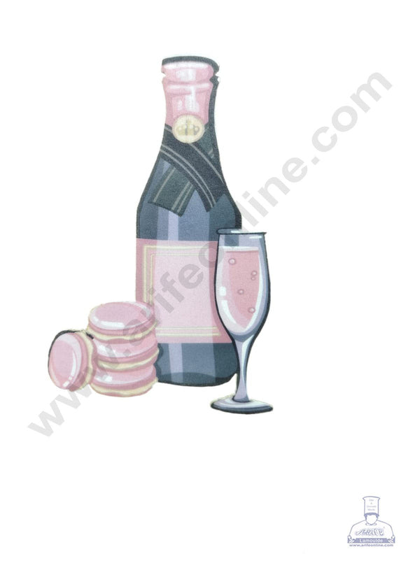 CAKE DECOR™ Edible Theme Topper Pre Cut Wafer Paper High Quality - Wine Bottle Pink - ( 1 pc Pack ) SB-WPC-3102