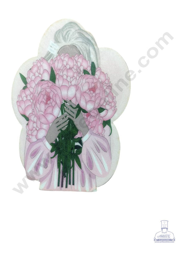 CAKE DECOR™ Edible Theme Topper Pre Cut Wafer Paper High Quality - Girl With Large Peony Flowers- ( 1 pc Pack ) SB-WPC-3104