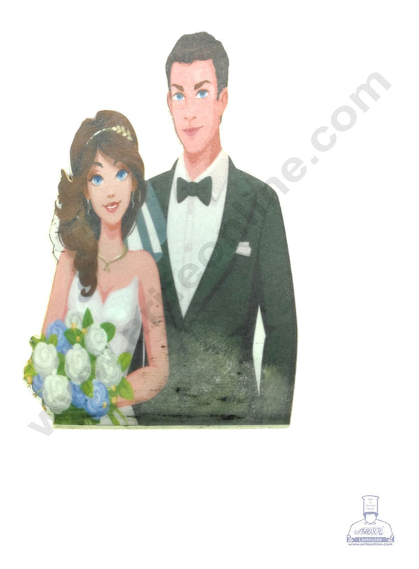 CAKE DECOR™ Edible Theme Topper Pre Cut Wafer Paper High Quality -  Couple With Bouquet- ( 1 pc Pack ) SB-WPC-3110