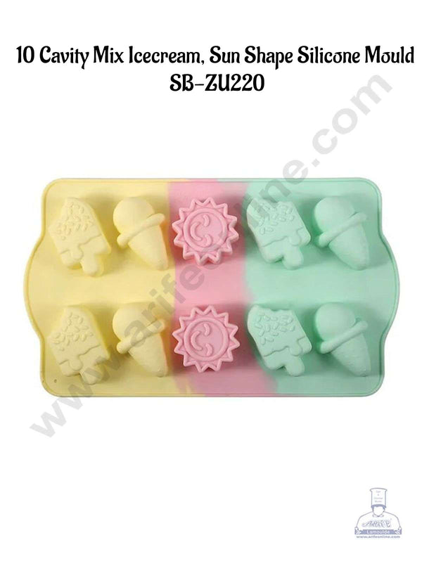 CAKE DECOR™ 10 cavity Mix Icecream, Sun, Lolly-Sticks Shape Rainbow Silicone Mould SB-ZU220