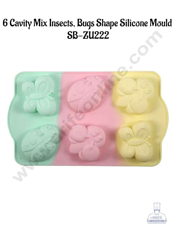 CAKE DECOR™ 6 cavity Mix Insects, Bugs, Butterfly Shape Rainbow Silicone Mould SB-ZU222
