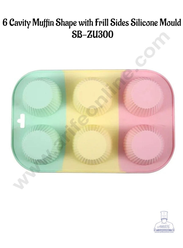 CAKE DECOR™ 6 cavity Muffin Shape with Frill Sides Rainbow Silicone Mould SB-ZU300