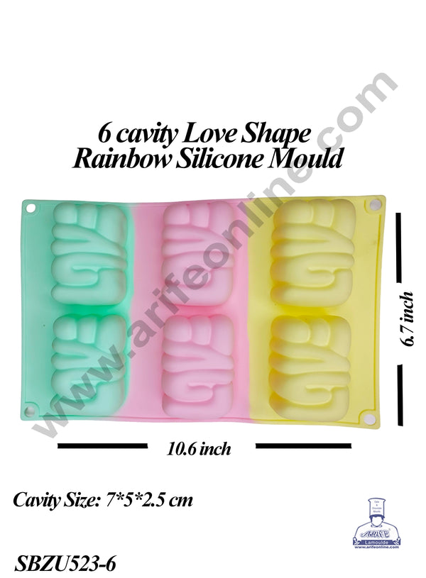 CAKE DECOR™ 6 cavity Love Shape Dessert Cake Rainbow Silicone Mould (SBZU523-6)