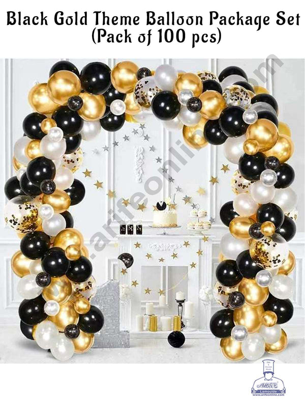CAKE DECOR™ Black Gold Theme Balloons Package Set For Party Balloon Decoration (Pack of 100 pc )