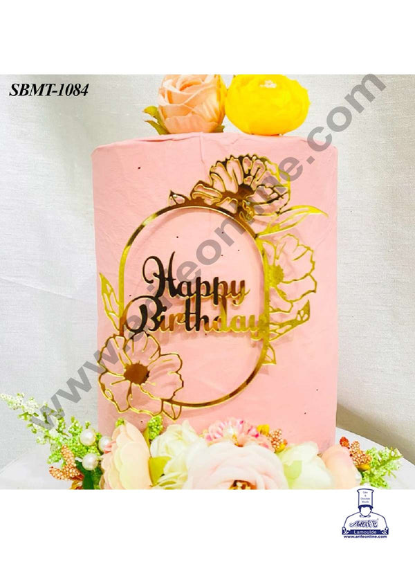 CAKE DECOR™ 5 inch Acrylic Happy Birthday in Flower Frame Cake topper (SBMT-1084)