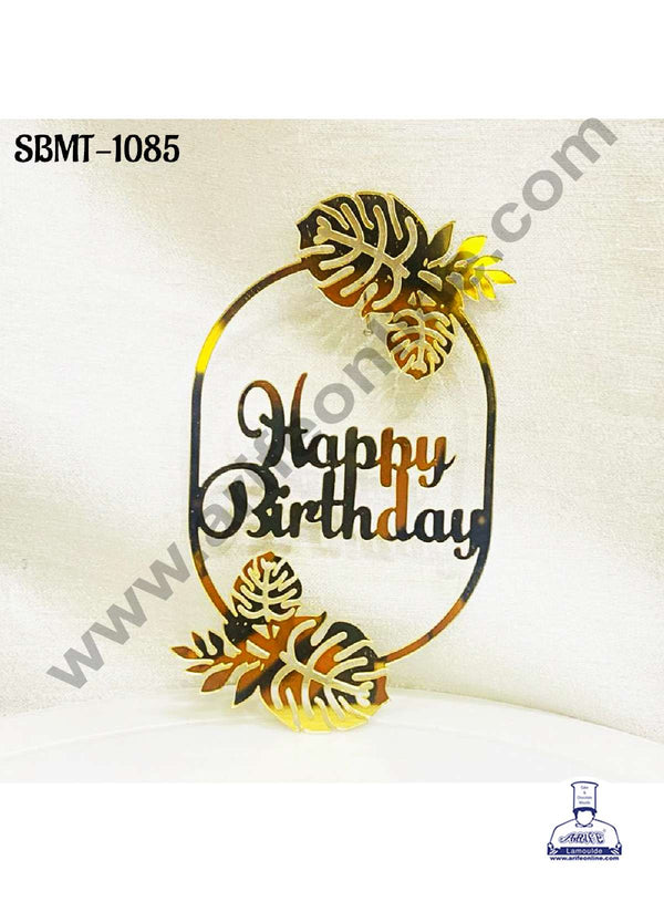 CAKE DECOR™ 5 inch Acrylic Happy Birthday in Palm Leaves Frame Cake topper (SBMT-1085)