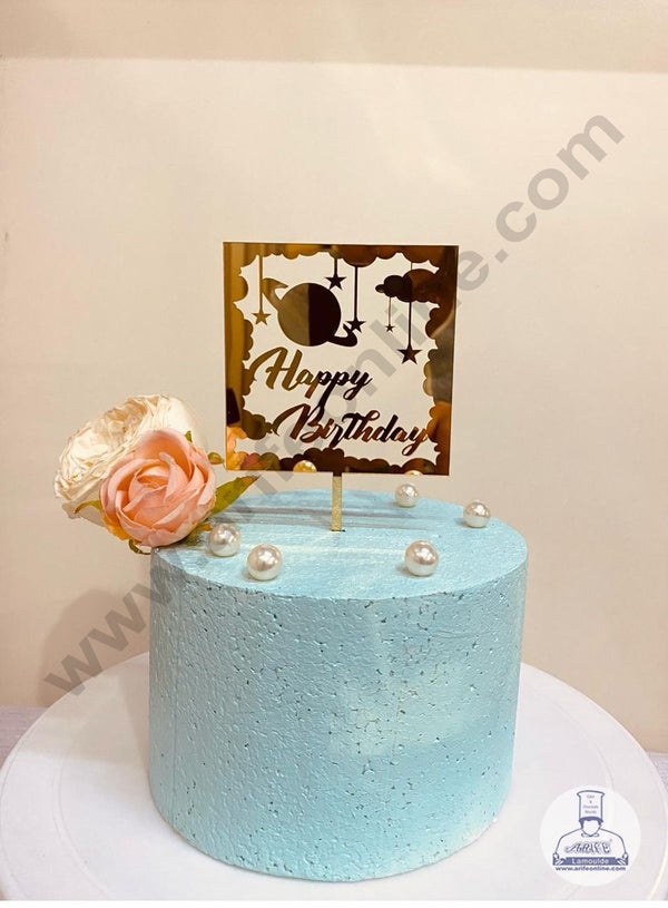 CAKE DECOR™ 5 inch Acrylic Happy Birthday with Space and Star Cake Topper Cake Decoration (SBMT-1102)