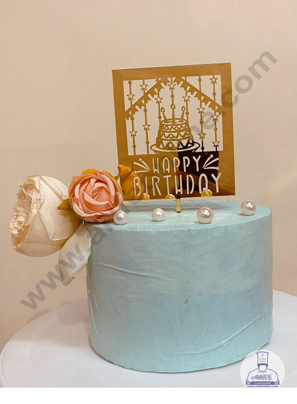 CAKE DECOR™ 5 inch Acrylic Happy Birthday with Banner Cake Topper Cake Decoration (SBMT-1105)