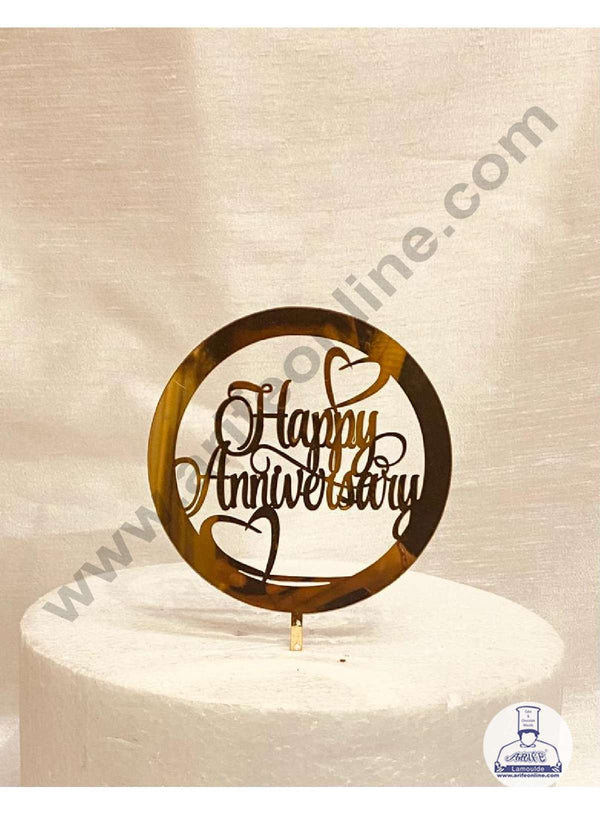 CAKE DECOR™ 5 inch Acrylic Happy Anniversary with Hearts Cutout in Round Frame Cake Topper (SBMT-2020-2N)