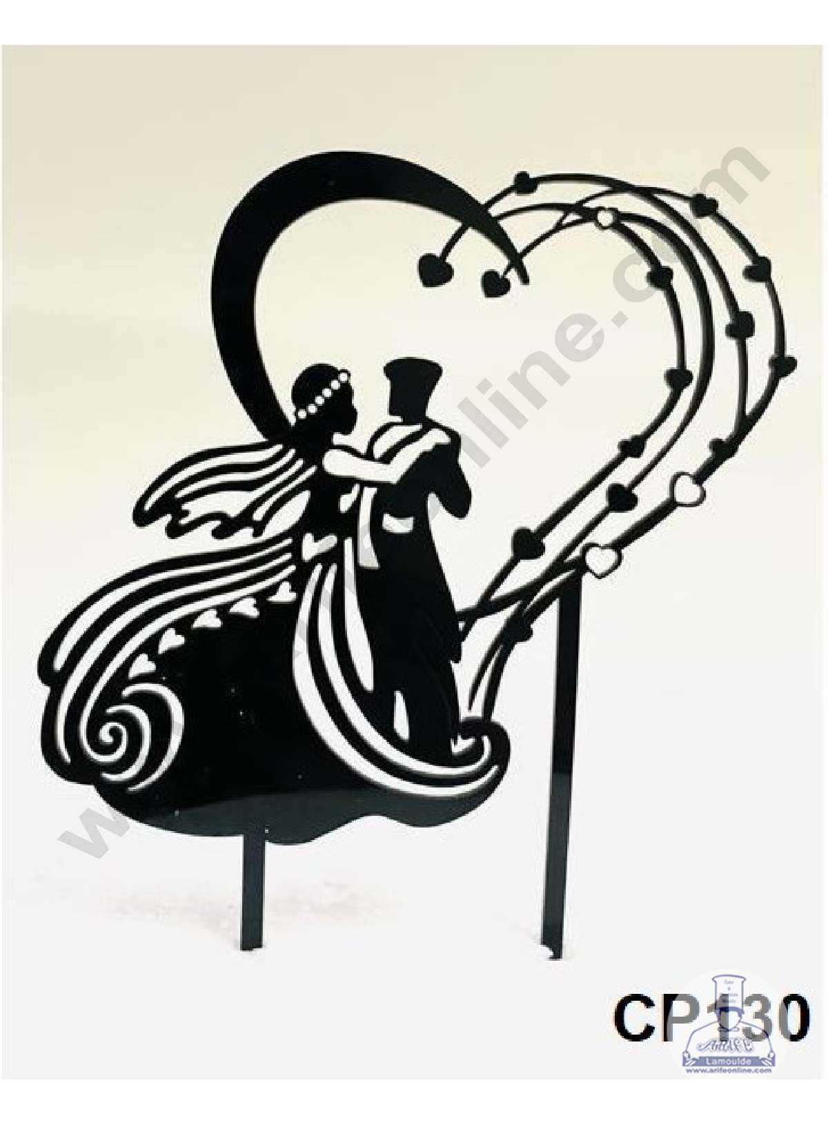 CAKE DECOR™ inch Black Acrylic Wedding Couple with Heart Cutout