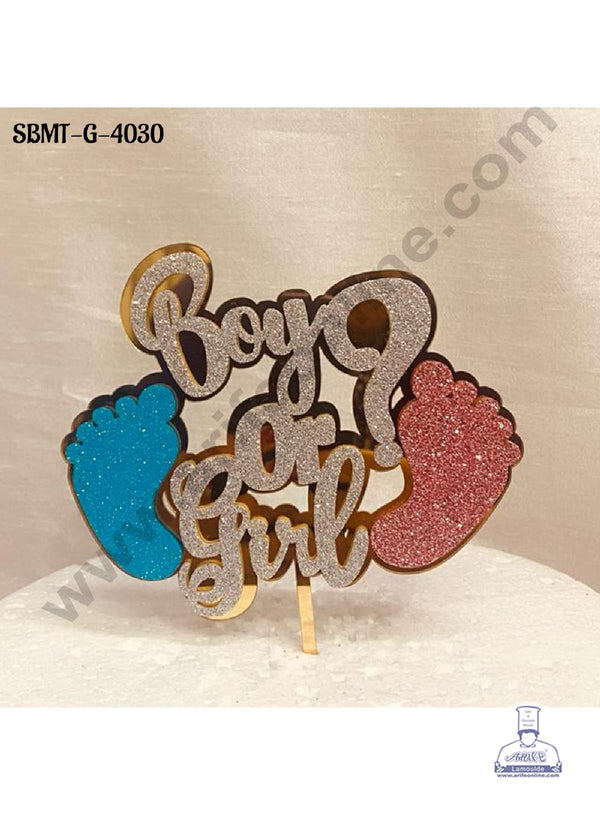 CAKE DECOR™ 5 inch Acrylic Glitter Boy Or Girl with Foot Print Cake Topper (SBMT-G-4030)