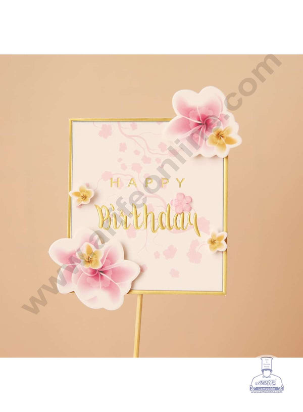 CAKE DECOR™ 5 Inch Imported Printed Cake and Cupcake Topper - Happy Birthday Floral Rectangle (SBMT-IMP-030)