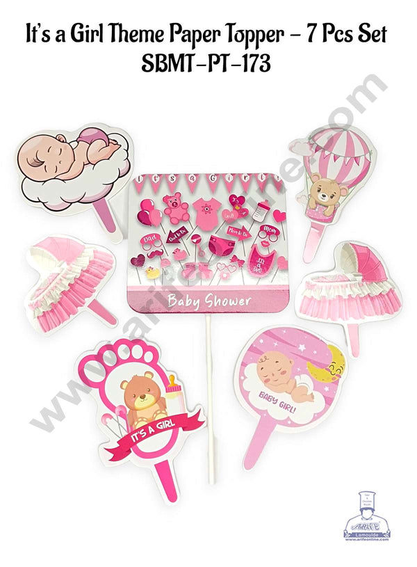 CAKE DECOR™ 7 pcs It's A Girl Theme Paper Topper For Cake And Cupcake (SBMT-PT-173)