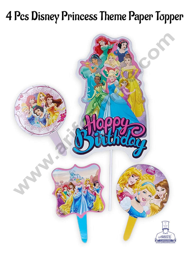 CAKE DECOR™ 4 Pcs Disney Princess Theme Paper Topper For Cake And Cupcake | Assorted Design (SBMT-PT-175)
