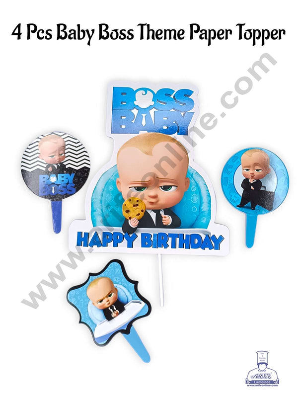 CAKE DECOR™ 4 Pcs Baby Boss Theme Paper Topper For Cake And Cupcake | Assorted Design (SBMT-PT-177)