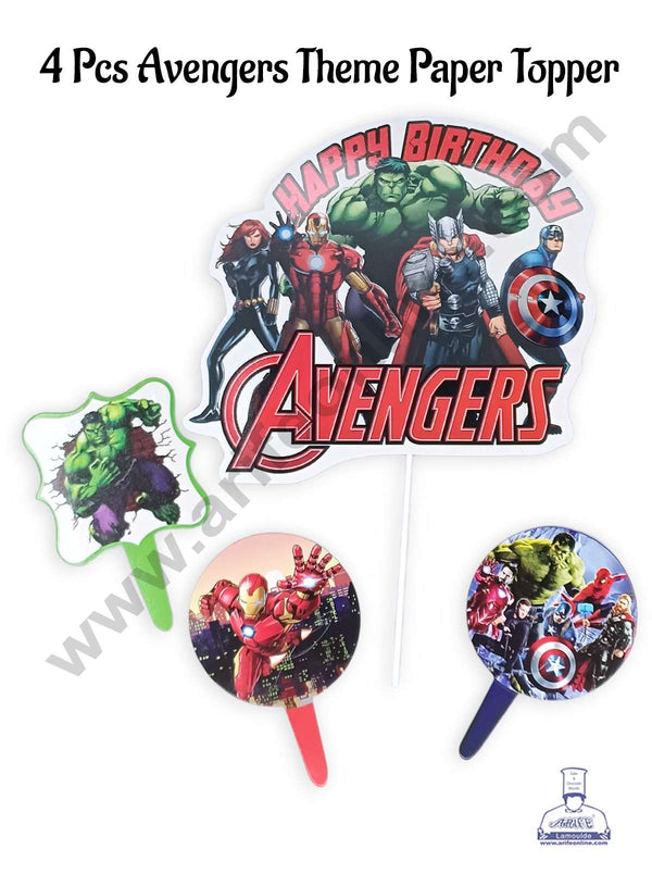 CAKE DECOR™ 4 Pcs Avengers Theme Paper Topper For Cake And Cupcake | Assorted Design (SBMT-PT-180)