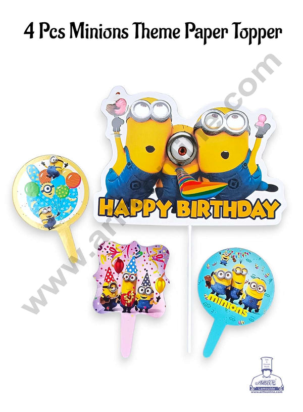 CAKE DECOR™ 4 Pcs Minions Theme Paper Topper For Cake And Cupcake | Assorted Design (SBMT-PT-182)
