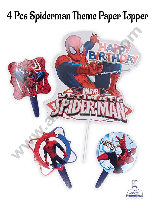 CAKE DECOR™ 4 Pcs Spiderman Theme Paper Topper For Cake And Cupcake | Assorted Design (SBMT-PT-185)