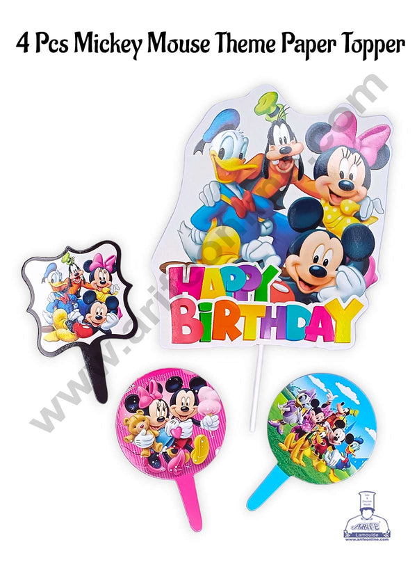 CAKE DECOR™ 4 Pcs Mickey Mouse Theme Paper Topper For Cake And Cupcake | Assorted Design (SBMT-PT-186)