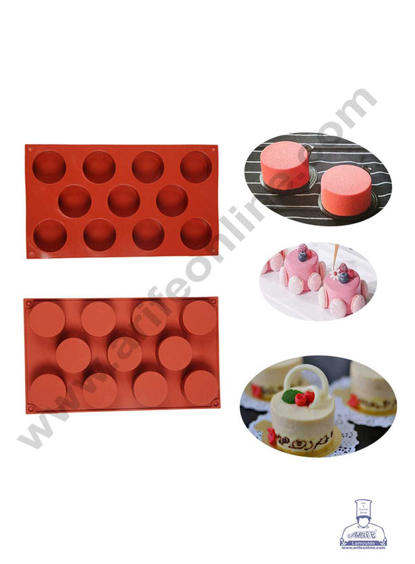 CAKE DECOR™ 11 Cavity Round Cylinder Shape Silicon Muffin Mold Silicone Small Cake Mould, DIY Soap, Mousse Making Mould