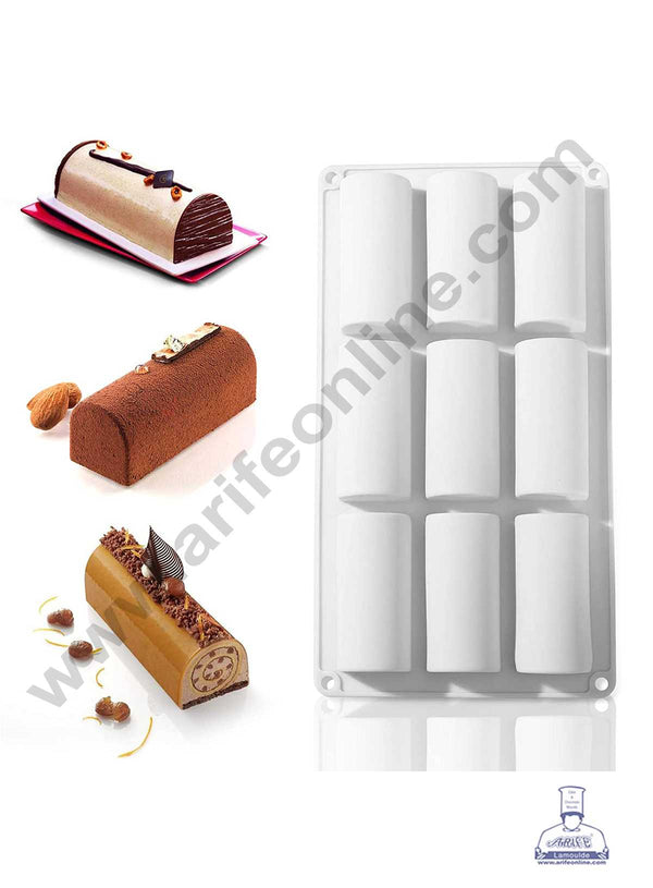 CAKE DECOR™ 9 Cavity Log Mould Swiss Roll Shape Silicon Muffin Mould, Candy Pastries Molds