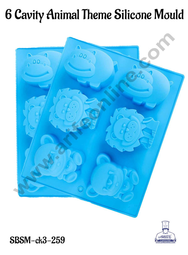 CAKE DECOR™ 6 Cavity Animal Theme Silicone Mould | Jelly & Soap Mould | Baking Mould - SBSM-ck3-259