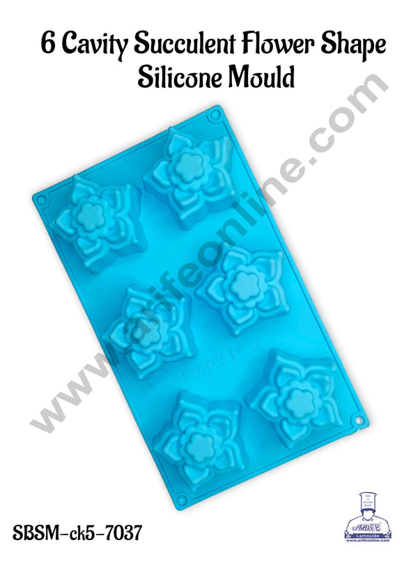 CAKE DECOR™ 6 Cavity Succulent Flower Shape Silicone Mould | Jelly & Soap Mould | Baking Mould - SBSM-ck5-7037