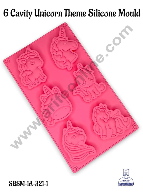 CAKE DECOR™ 6 Cavity Unicorn Theme Silicone Mould | Jelly & Soap Mould | Baking Mould - SBSM‐IA‐321‐1