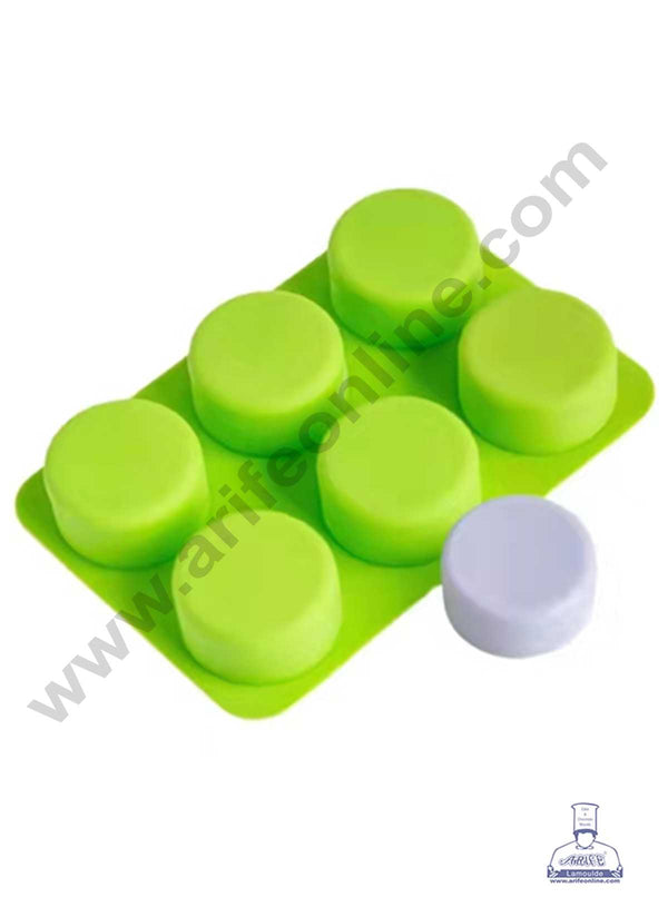 CAKE DECOR™ 6 Cavity Plain Round Shape Silicone Moulds for Soaps and Chocolate Jelly Desserts Mould