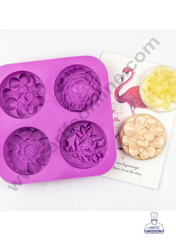 CAKE DECOR™ 4 Cavity Silicone Moulds, Different Flower Shapes for Soap Making, Cake Mold Handmade DIY Baking Tools