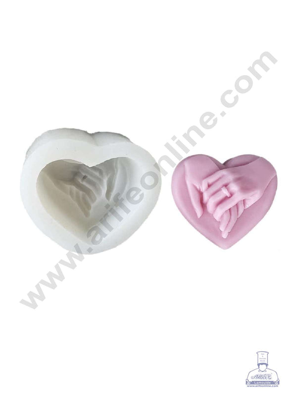 CAKE DECOR™ 3D Silicone Mold Valentine Day Love Holding Hands Engagement Proposal Soap Mould Heart Shape Candle Mould - SBSP-DYF6044