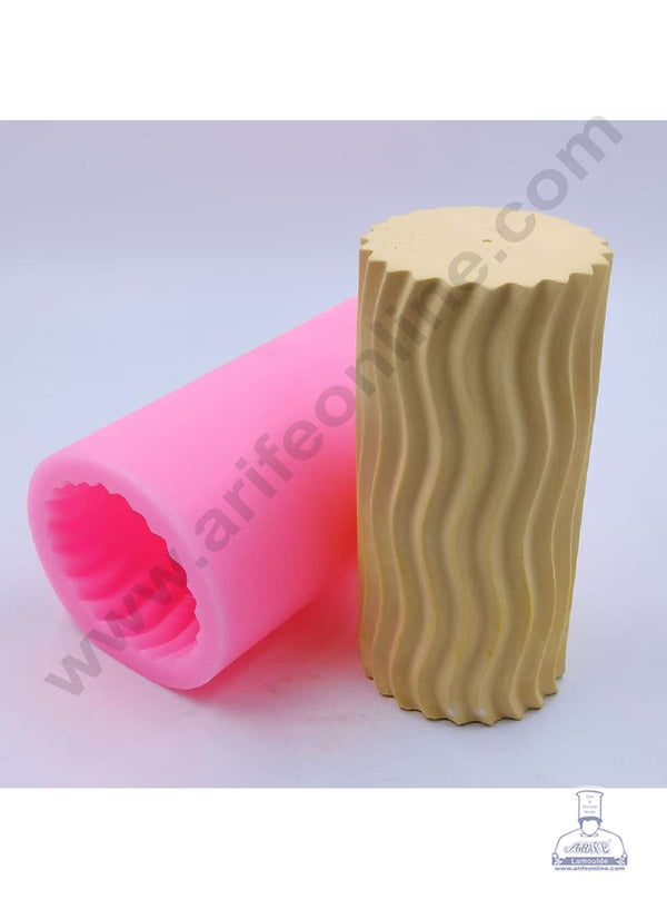 CAKE DECOR™ 3D Silicon 1 Cavity Ripple Carved Pillar Cylinder Silicon Candle Mould, Silicon Soap Mould, Handmade Soap Candy Making SBSP-DYF6136