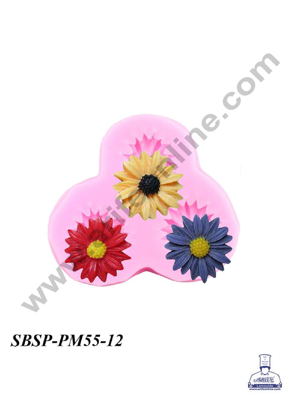 CAKE DECOR™ 3 Cavity Daisy Flower Shape Silicone Fondant Mould for Cake Decorations (SBSP-PM55-12)