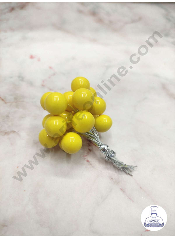 CAKE DECOR™ Sunshine Yellow Pearl Faux Ball Toppers For Cake and Cupcake Decoration - (20pcs Pack)