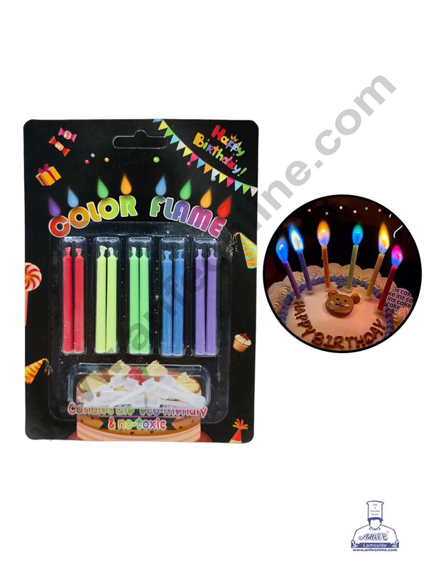 CAKE DECOR™ 10 Pcs Color Flame Candles with Stand for Cake & Cupcake Decoration
