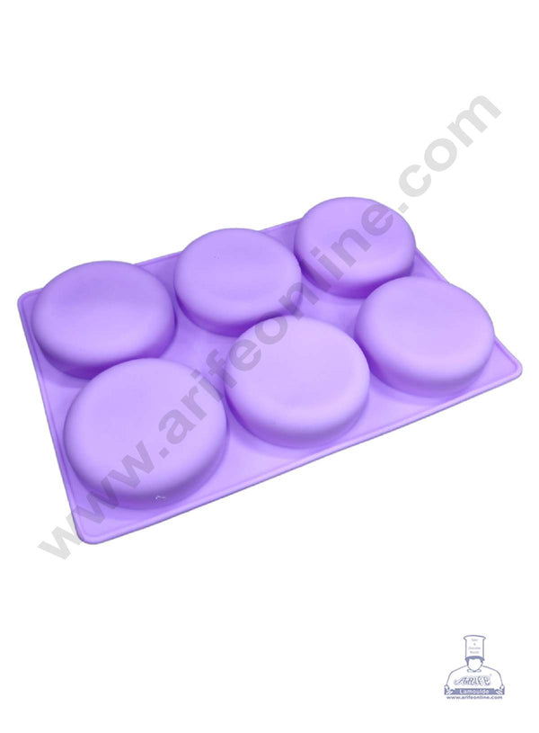 CAKE DECOR™ 6 Cavity Plain Round Shape Silicone Moulds for Soaps and Chocolate Jelly Desserts Mould (SBSM-8130)