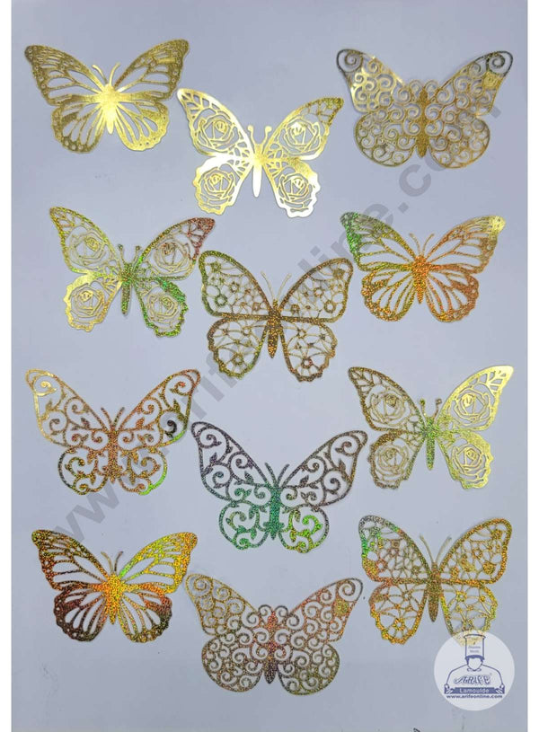 CAKE DECOR™ 10 pcs Golden Butterfly Paper Topper For Cake And Cupcake Decoration