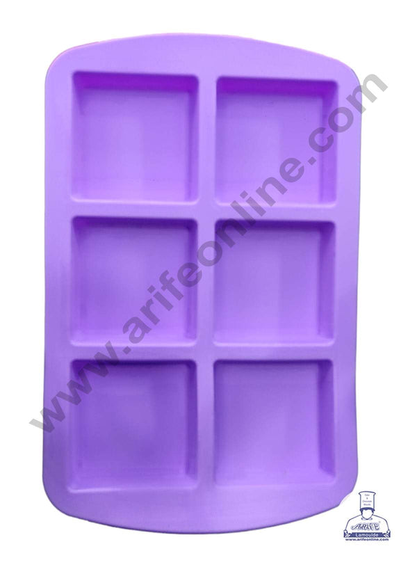 CAKE DECOR™ 6 Cavity Square Silicon Moulds Muffin Mould Soap Mould Candle Mould